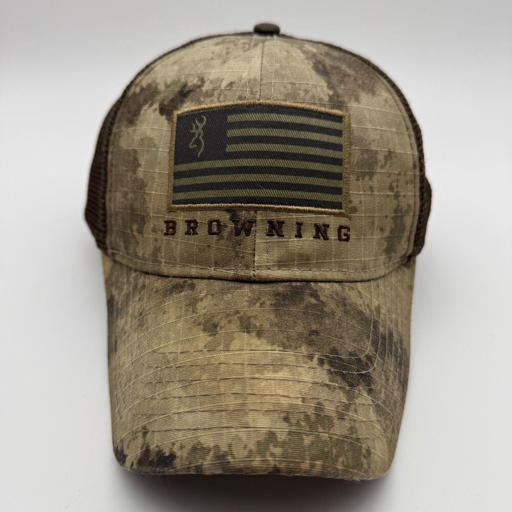 Browning Mens Hat Camouflage American Flag Patch Mesh Snapback Trucker Cap
